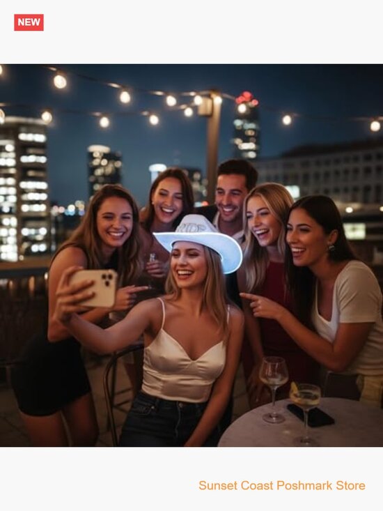 LED Light Up Bride Cowgirl Hat with Adjustable Chin Strap main image 3